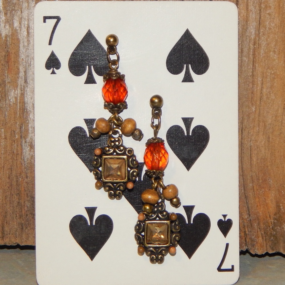 <3 $6 - $12 Orange & Gold Dangle Earrings <3 - Picture 4 of 5